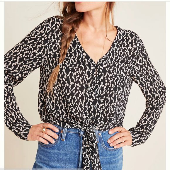 Anthropologie Cloth & Stone Rachel Tie-Front Long Sleeves Blouse Size S - Picture 1 of 7